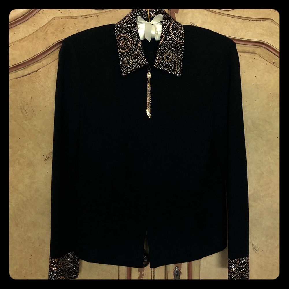 St John Blazer Zip Front Metallic Detail